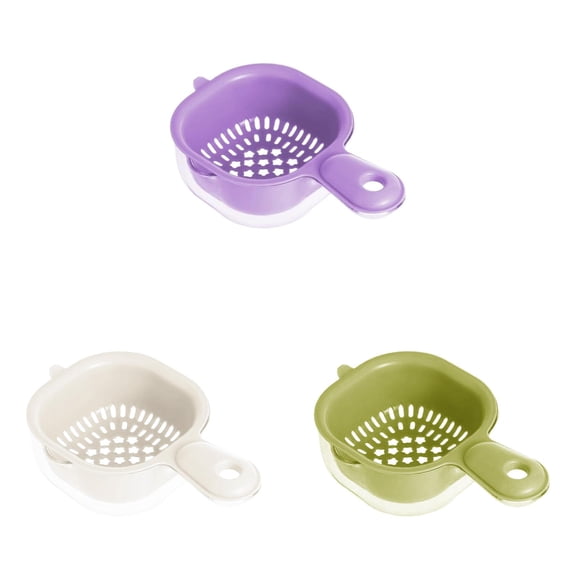 Small Plastic Colander With Handle, Kitchen Vegetable Fruit Strainer Basket, Berry Washer Drainer Bowl For Rice Pasta Rinsing (Green, 3pcs)
