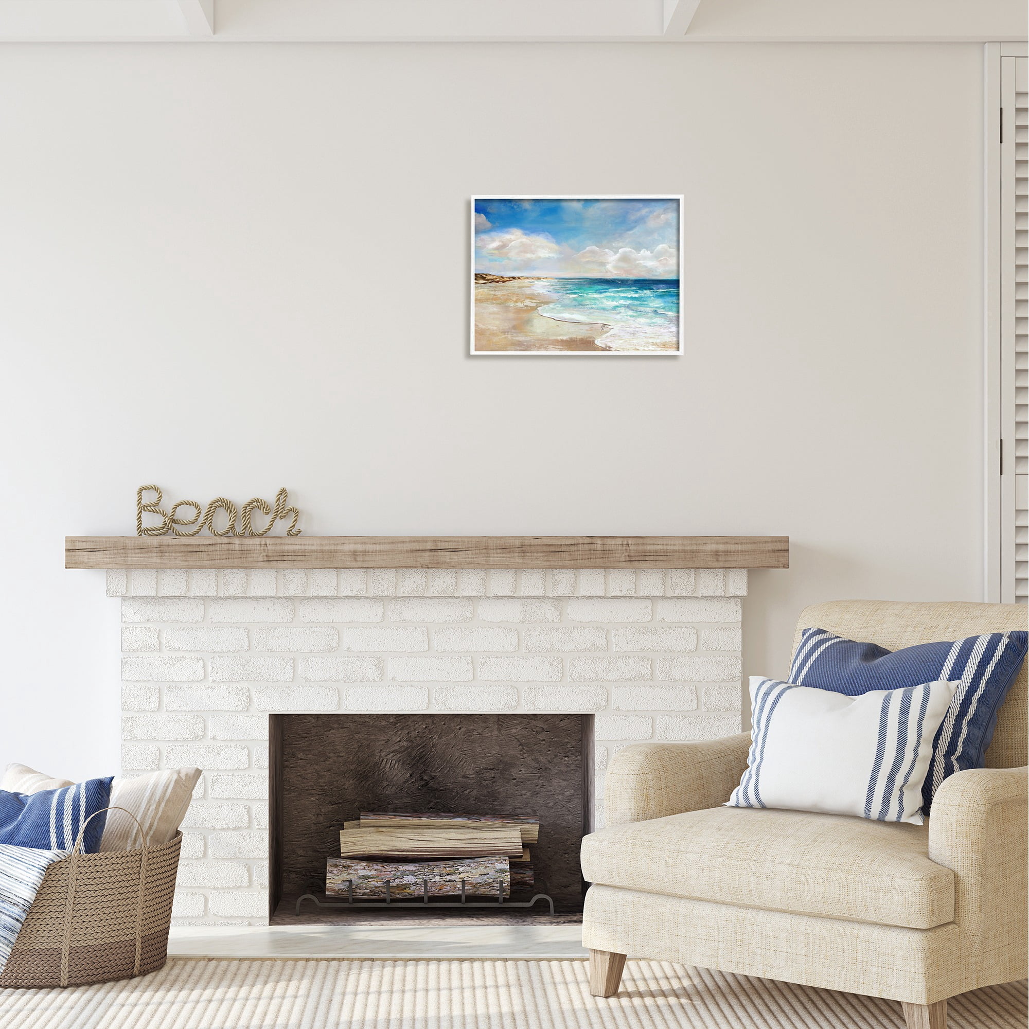 Stupell Industries Abstract Beach Shore Scene Nature Painting White Framed Art Print Wall Art, 20 x 16