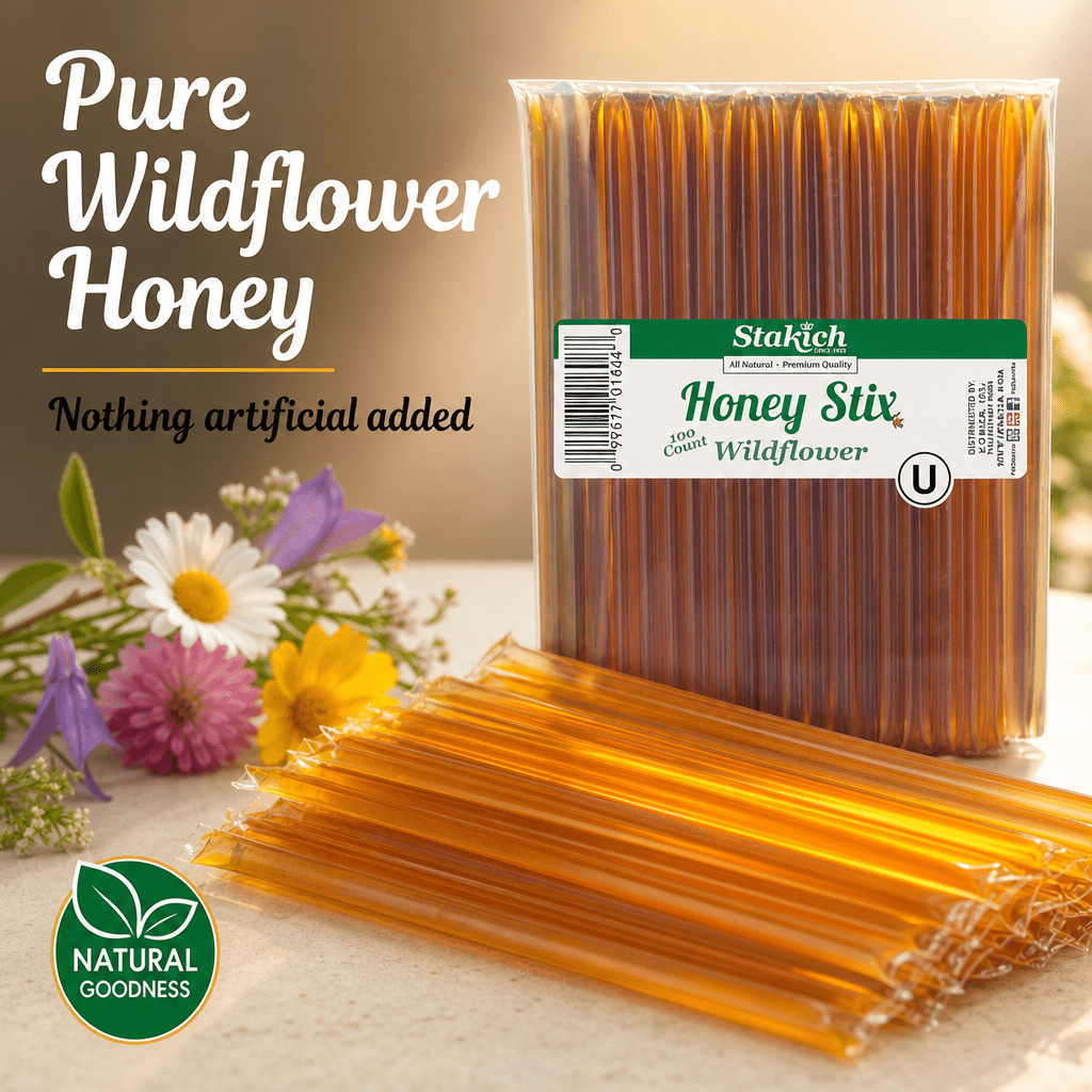 Stakich Wildflower Grade A Honey Stix - 5 Packs of 100