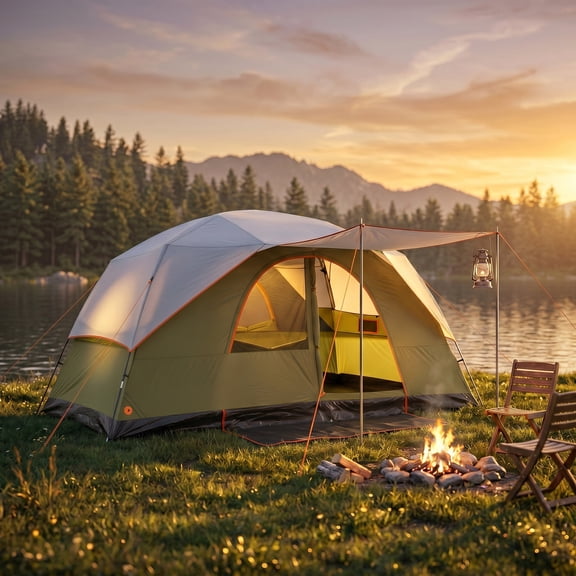 SANOPY 10 Person Pop Up Family Tent, 60-Second Auto Setup with Detachable Waterproof Rainfly, Front Porch & Storage Bag, Green
