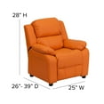 thumbnail image 6 of BizChair Deluxe Padded Contemporary Orange Vinyl Kids Recliner with Storage Arms, 6 of 13