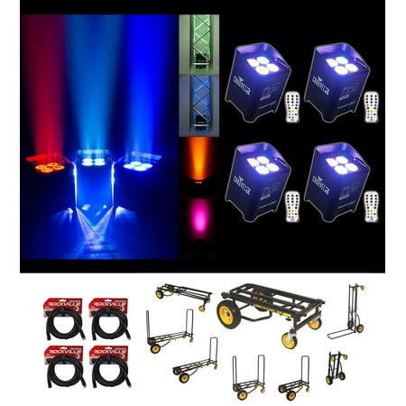 (4) Chauvet DJ Freedom Par Quad 4 Wireless Rechargeable Wash Lights+Cables+Cart