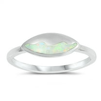 CHOOSE YOUR COLOR White Simulated Opal Marquise Wave Ring .925 Sterling Silver Band CZ Female Size 9