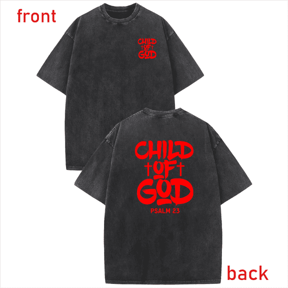 Black Washed Cotton Print Tshirt Graphic Tees Shirts Womens S-2XL Red Christian Quote Psalm 23 Tops