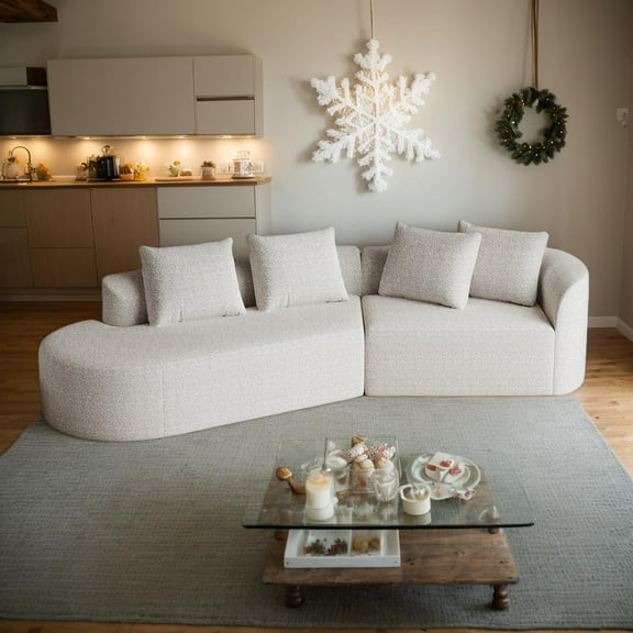 112" Chenille Upholstered Boneless Couch for Living Room, 4-Seater Free Combination Sofa with Deep Seat, No Assembly Required, Left Hand Facing Curved Sectional Couch