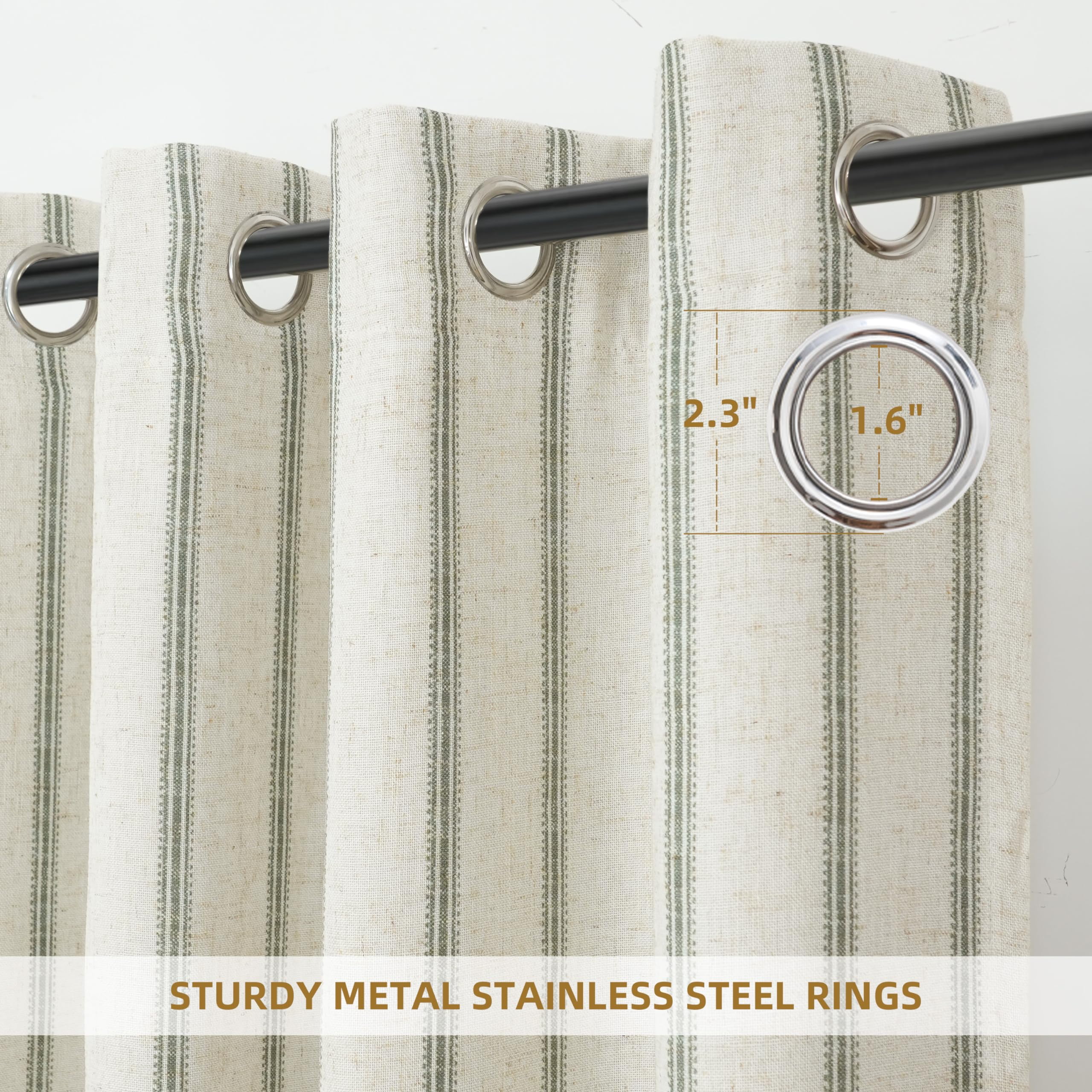 DriftAway Farmhouse Linen Blend Blackout Curtains 84 Inches Long for Bedroom Vertical Striped Printed Linen Curtains Thermal Insulated Lined Treatments for Living Room 2 Panels W52 x L84 Loden Green