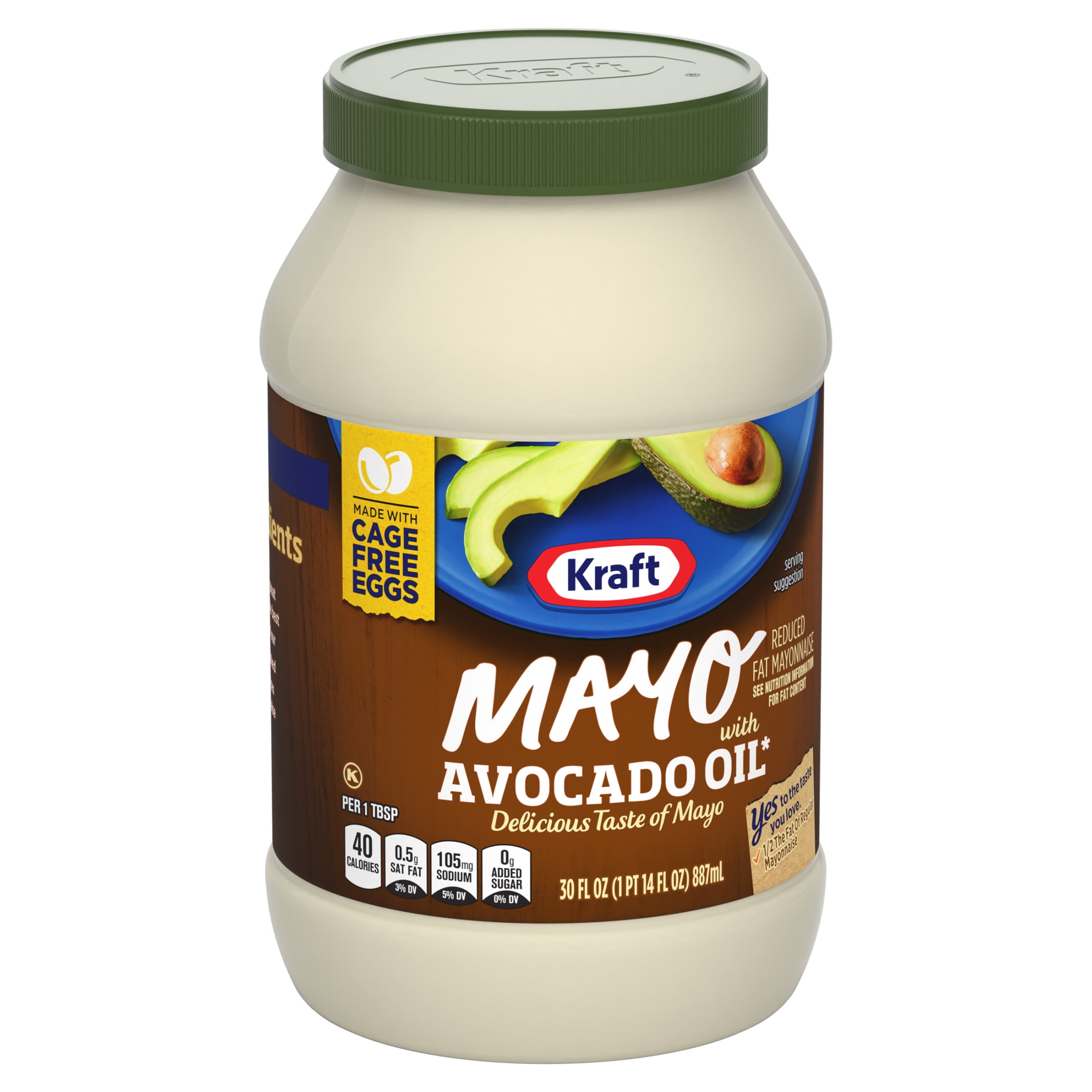 (12 pack) Kraft Mayo with Avocado Oil Reduced Fat Mayonnaise, 30 fl oz Jar