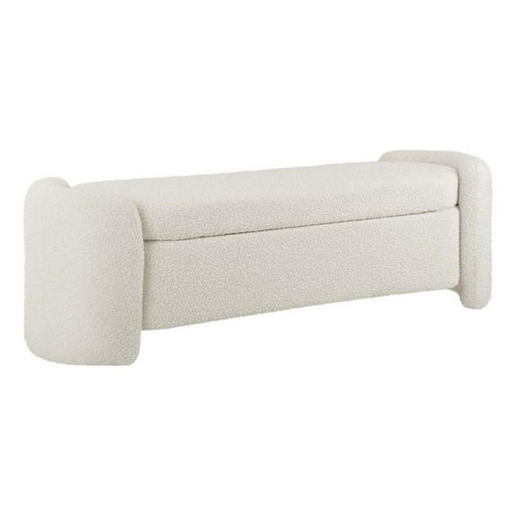 Maklaine Contemporary Wood and Boucle Upholstered Bench in Ivory