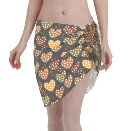 Qekee Heart Women s Short Sarongs Cover Ups Sheer Bikini Wraps for Swimwear