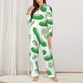 thumbnail image 2 of Pajama Sets for Women 2 Pcs, green Cucumber Button Down Long Sleeve Sleepwear Lounge PJ Sets, 2 of 6