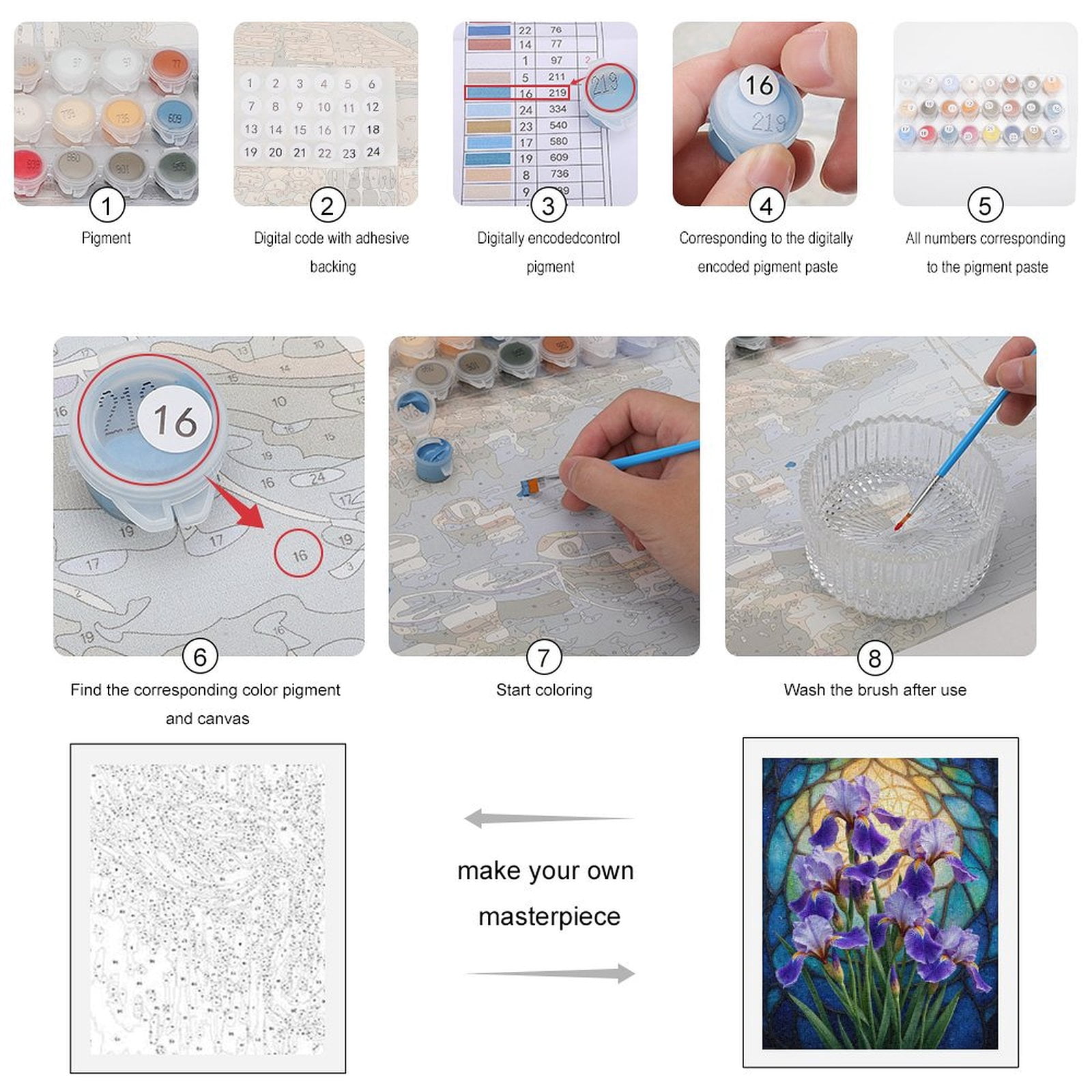 Paint by Numbers Kit for Adults, Irises Stained Glass Background Paint by Numbers, Easy Paint by Numbers Kit for Adults Beginner, DIY Adult Paint by Number Kits on Canvas, Home Decor