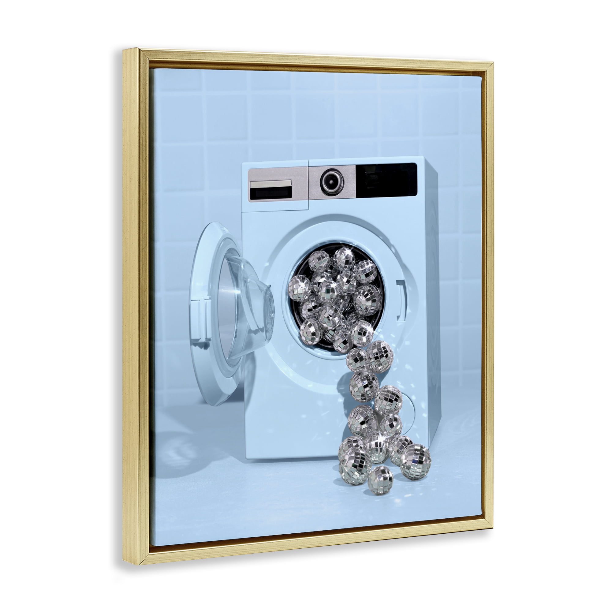 Stupell Industries Disco Laundry Machine over Blue Gold Framed Floater Canvas Wall Art, design by LISH Creative