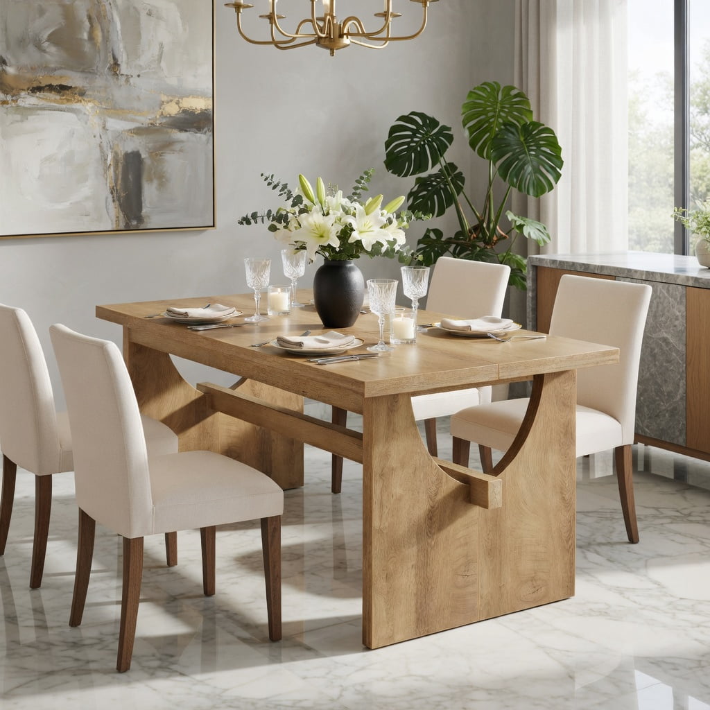 Hommoo 63 Inch Farmhouse Dining Table for 4-6 People, Rustic Rectangular Kitchen Table with Sturdy MDF Construction & Easy 30-Minute Assembly, Natural