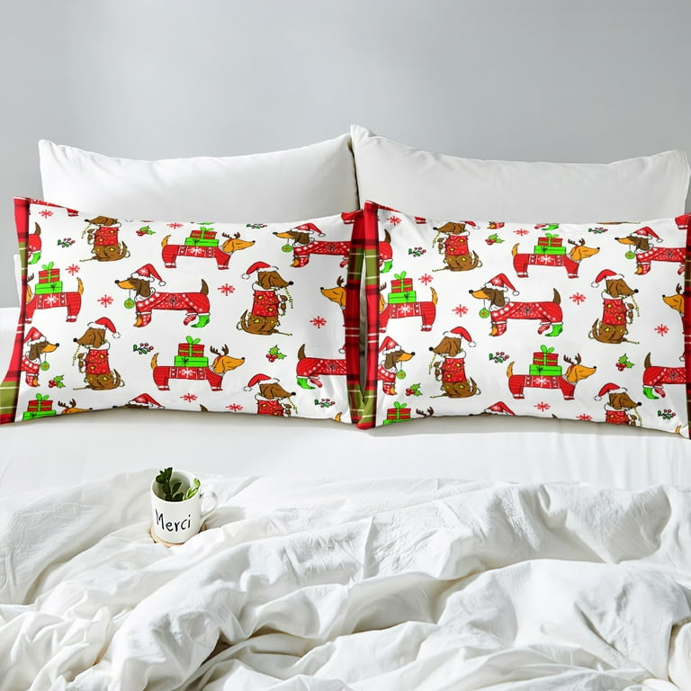 Twin Size Farmhouse Style deals Dogs Christmas Holiday Winter Cotton Flannel Sheet Set