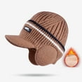 thumbnail image 2 of Yigetop Running Hat Men Men Winter Hat Fleece Lined Cuff Knit Hats with Visor Warm Earflaps Ski Cap Winter Baseball Cap Coffee One Size, 2 of 4