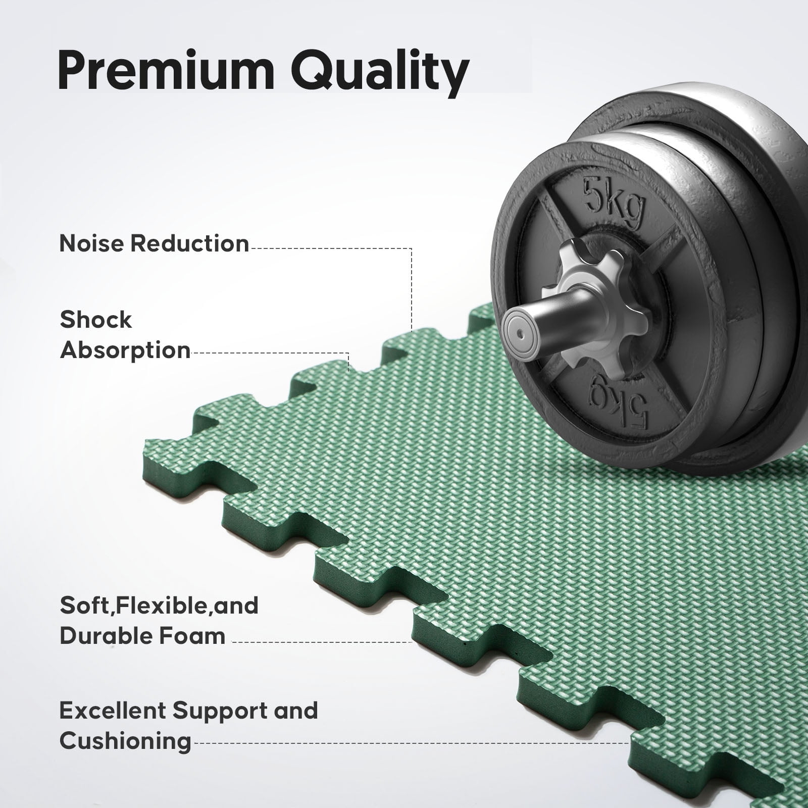 Home Gym Mat, Puzzle Exercise Mat, EVA Interlocking Foam Floor Tiles for Home Workout Equipment and Kids' Play Areas - Green, 24 in x 24 in x ½ in - 16 Tiles