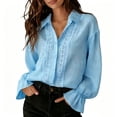 thumbnail image 2 of ClodeEU Women's Satin Button Down Blouse, Long Sleeve V Neck Work Shirt with Cuffed Sleeves Blue,Women's Plus XL, 2 of 6