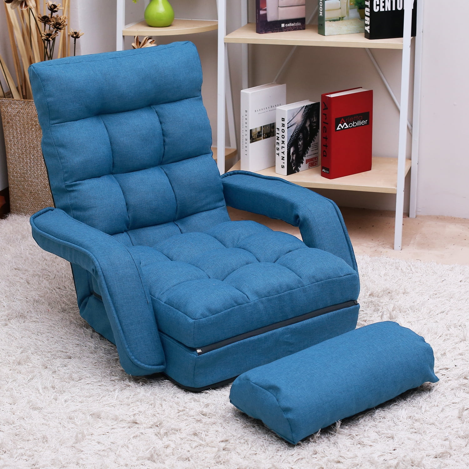 Kepooman Adjustable Folding Floor Sofa Chair with Armrests and a Pillow, Blue Kepooman Adjustable Folding Floor Sofa Chair with Armrests and a Pillow, Blue