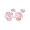 thumbnail image 2 of BemeyourBBs Toddler Baby Girl Swimsuit Infant Bathing Suit One-Piece Swimsuits with Sun Hat Set Long Sleeve Rash Guard Swimwear Strawberry Floral Zipper Summer Beach Wear, 2 of 9