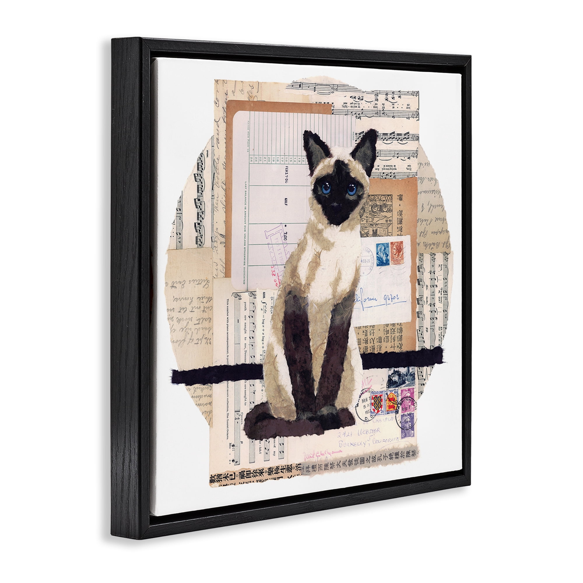 Stupell Industries Siamese Cat Collage Animals & Insects Painting Black Floater Framed Canvas Art Print Wall Art, 18 x 18