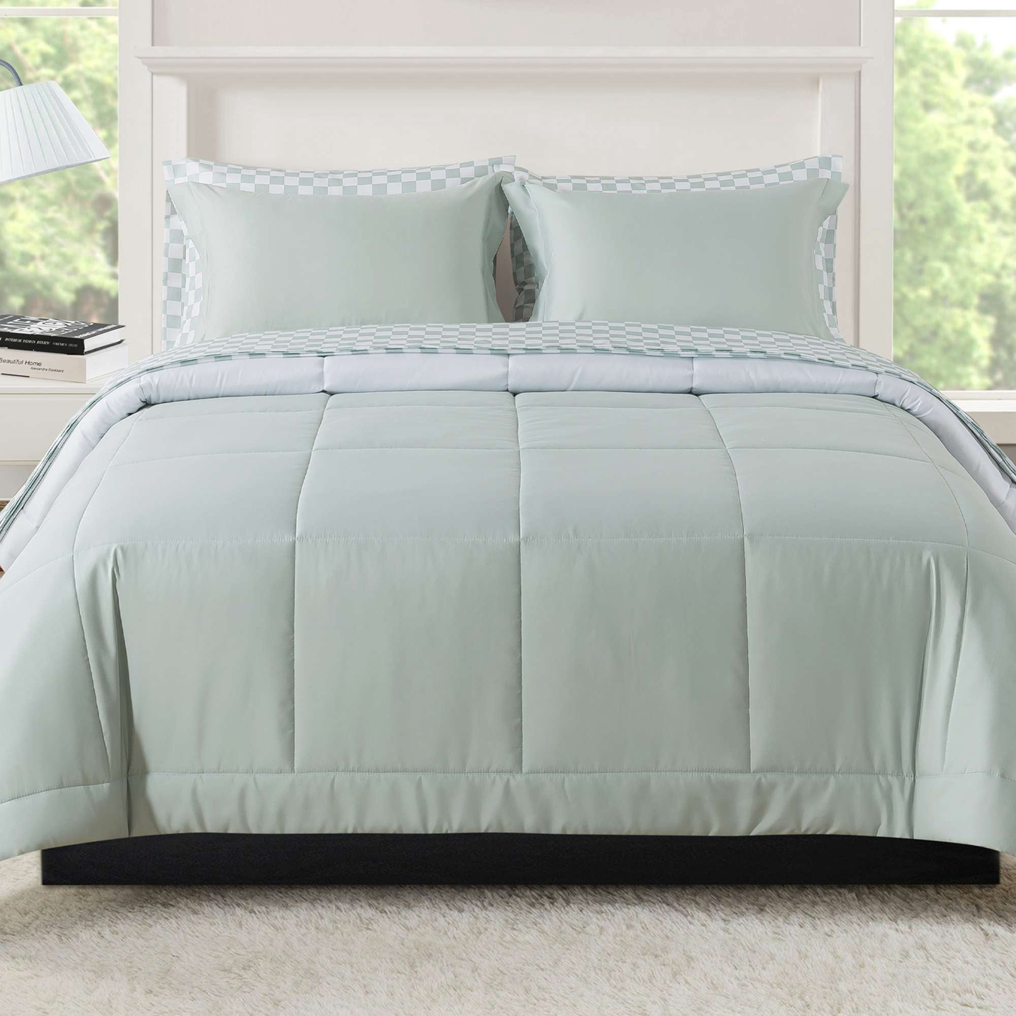 Mainstays All in One Reversible Comforter and Sheet Set, 7-Piece, King, Sage