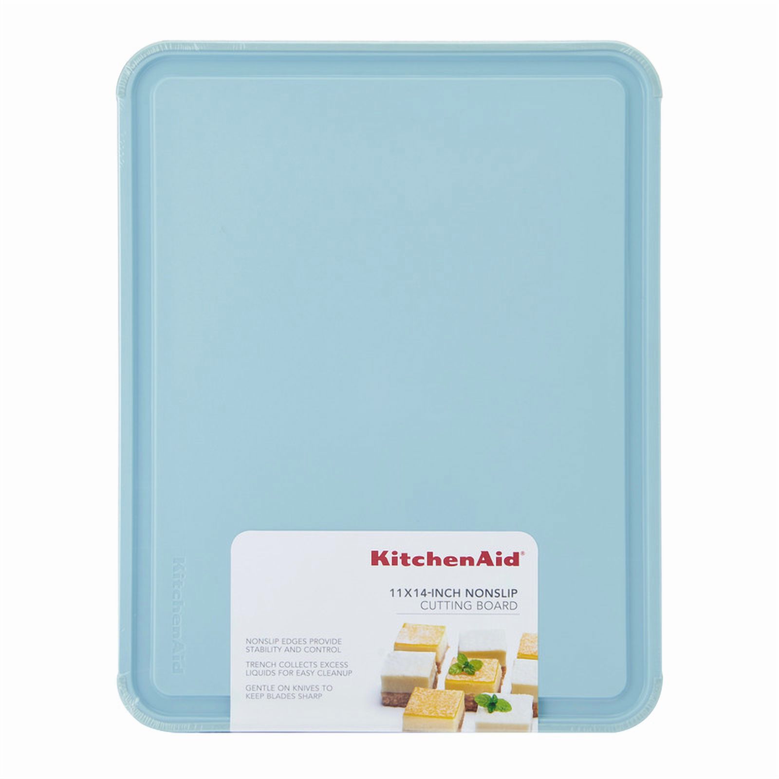 KitchenAid Classic Plastic Cutting Board with Trench, Non-Slip Edges, Dishwasher Safe, 11x14, Mineral Water