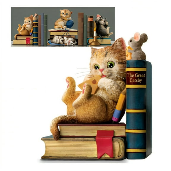 The Bradford Exchange The Great Catsby Kittens Bookend Collection Issue #1 Whimsical Charm and Hand Painted by Kayomi Harai 6.25-inches