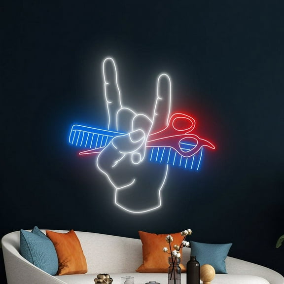 Handmadetneonsign Barber Neon Sign, Barber Hand Rock Led Sign, Hair Studio Led Light, Hair Salon