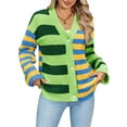 thumbnail image 2 of Womens Striped Cardigan Sweaters V Neck Open Front Button Up Color Block Fuzzy Loose Knit Coats Green & Yellow S, 2 of 8