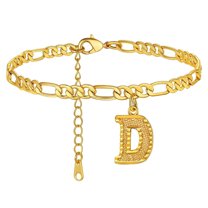 Boho Initial Anklet Gold Plated Hexagon Letter Charm Adjustable Foot Chain Jewelry for Women