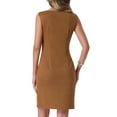 thumbnail image 3 of INSPIRE CHIC Women's Faux Suede Dress Boat Neck Sleeveless Sheath Dresses XS Brown, 3 of 5