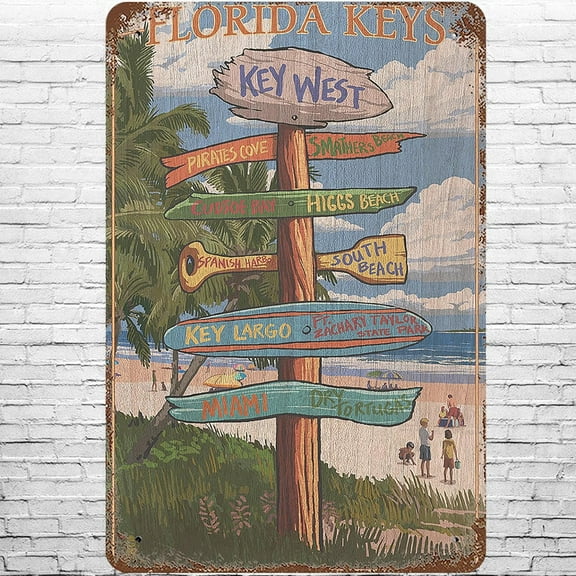 JUSIP Vintage 12 X 8 INCH Plaque Tin Sign Key West Florida Key Destinations Wall Decor Metal Sign for Home Cafes Office Store Pubs