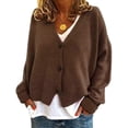 thumbnail image 1 of Womens Sweater Knitted Casual V-neck Solid Color Cardigan Sweater, 1 of 4