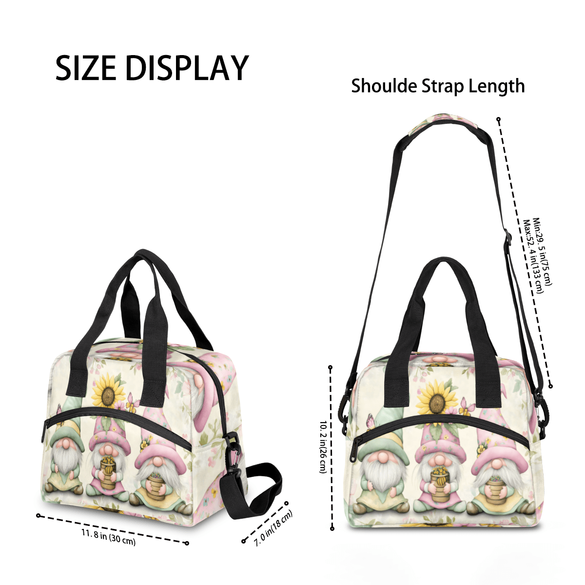 Herdesigns Cute Gnome Spring Summer Insulated Lunch Bag for Women Men Adults Large Reusable Lunch Box Leakproof Portable Cooler Tote Bags with Adjustable Shoulder Strap