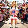 thumbnail image 2 of SONXAHE Tween Girls Flag Graphic Bib Overalls Soft Casual Pocket Loose Fit Casual Short Overalls Jumpsuit,Blue,4-13T, 2 of 4