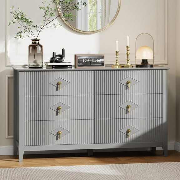 Fluted Dresser 54 Inch Wide Storage Organizer Cabinet for Living Room Hallway Entryway Grey-A