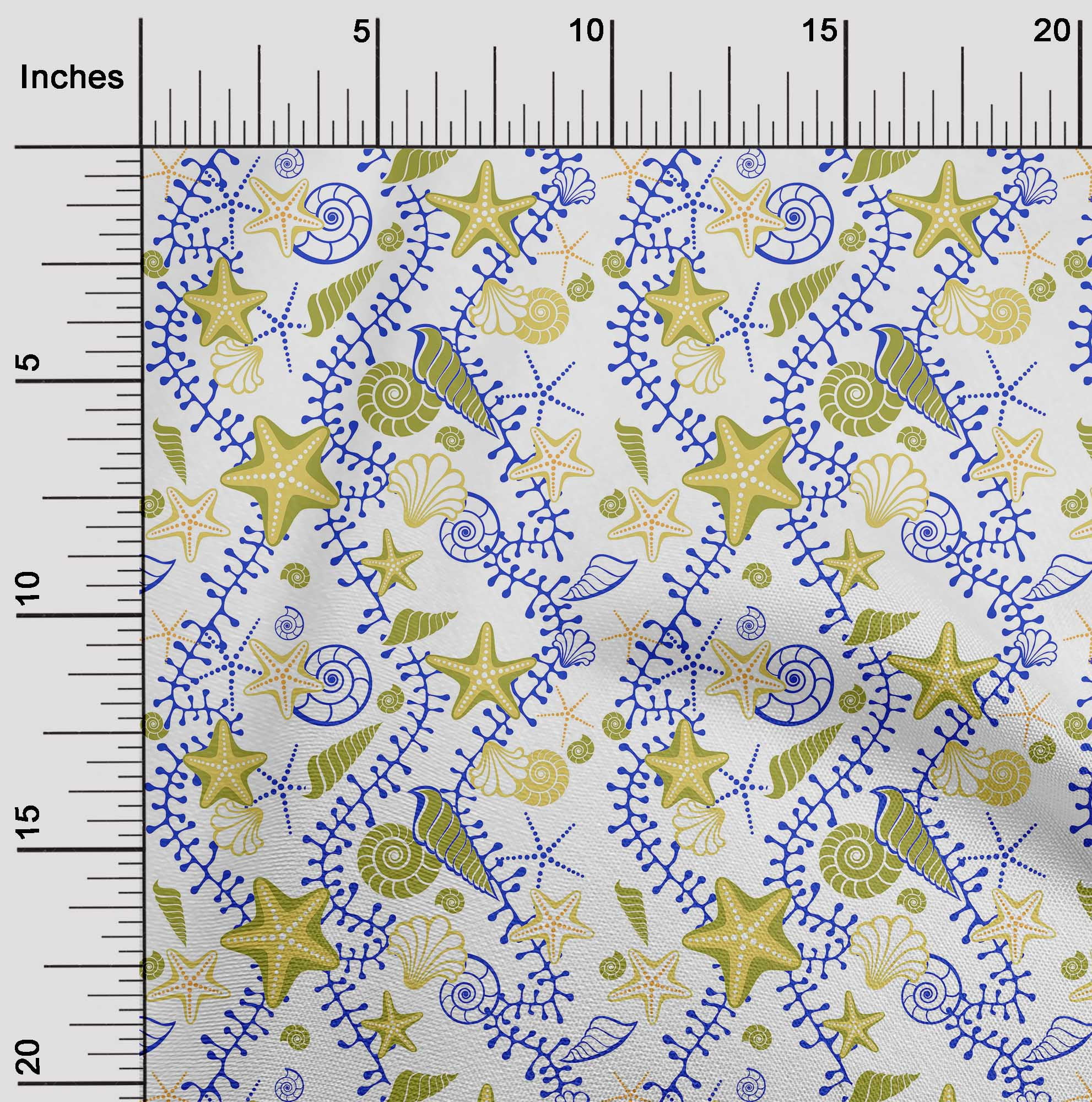 oneOone Velvet Dark Olive Green Fabric Beach Starfish &Shell Sewing Material Print Fabric By The Yard 58 Inch Wide