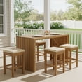 thumbnail image 2 of Segmart 5-Piece Acacia Wood Outdoor Bar Set with Beige Cushions, Bar Height Table and 4 Stools for Patio, Backyard, Poolside, 2 of 8