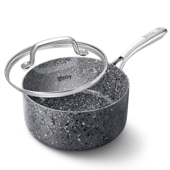 HLAFRG 3 Quart Grey Saucepan with Lid, Small Non stick Pot with Lid, Induction Pot, Ergonomic Stainless Steel Handle, Oven Safe, Soup Pot