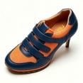thumbnail image 4 of FSJ Women Chic Round Toe Sneaker Heels Mesh Leather Strap Stiletto Pumps Size 8 Navy Blue Orange, 4 of 4