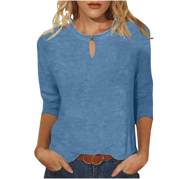 Womens Shirts Summer Fashionable Casual Solid Color Three Quarter Sleeve Top T Shirt Womens Tops