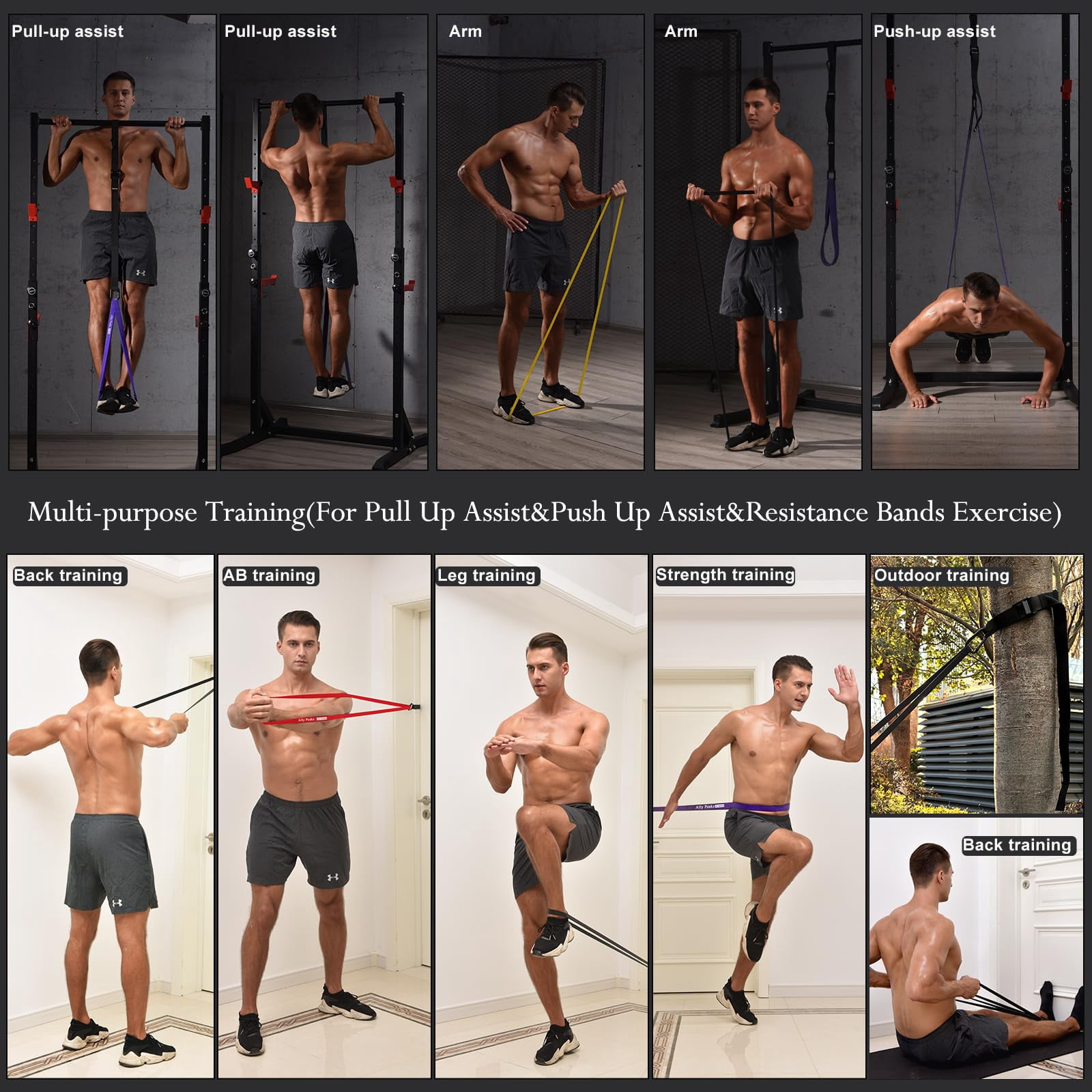 Pull Up Assistance Bands，Heavy Duty Resistance Band for Pull Up Bar，Adjustable Weight/Size with Fabric Feet/Knee Rest Pull up bands,Up to 410lbs Assistance，resistance bands and assist bands