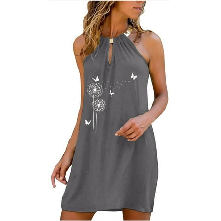 

Formal Dresses for Women Summer Dress Women s Dress Casual Round Neck Summer Floral Printing Sleeveless Dresses Summer Savings Sundresses for Women Valentines Dress Gray L