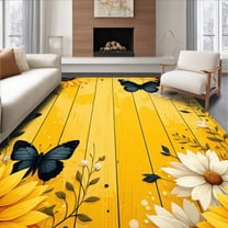 Flatwoven High Traffic Area Rug, Earthy Tone Butterfly Charm, Non Slip, Stain Resistant, Washable Area Rugs for Living Room, Bedroom(Yellow, 4X6)
