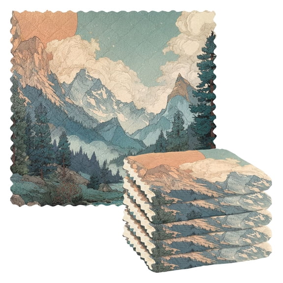 6 Pieces of Kitchen Towels 11x11Inch Kitchen Dish Cloths Kitchen Dish Towels Reuseable Cleaning Cloths Beautiful Forest
