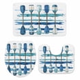 thumbnail image 2 of Vintage Watercolor Bathroom Rugs Set Paddle Abstract Blue Stripes Non Slip Absorbent Soft Bath Mats 3 Piece Set with Bathroom Rug, U-Shaped Floor Mat, Toilet Seat Cover Small Size, 2 of 9