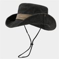 thumbnail image 2 of Vintage Western Cowboy Hat Wide Brim Sun Protection Hat with Adjustable Chin Strap for Outdoor Adventures, 2 of 3