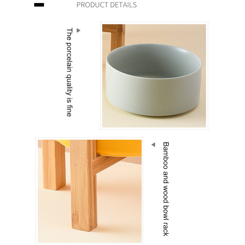 NonSlip Ceramic Pet Feeders Bowl Set Elevated Wood Double Bowl Dish Set Large Capacity Dog Cats Feeding Accessories