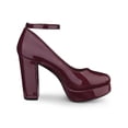 thumbnail image 3 of BLISSFUL STEP Women's Block Heel Pumps Platform Ankle Strap Round Toe Heel Burgundy 11, 3 of 7
