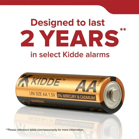 Kidde AA Alkaline Batteries, for Smoke and Carbon Monoxide Detectors, 4 pack